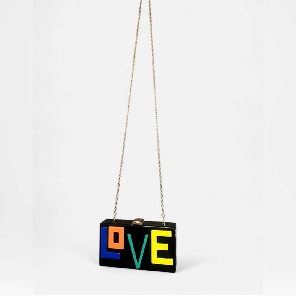 Vintage LOVE Multicolor Acrylic Box Crossbody Bag Hard Case Purse